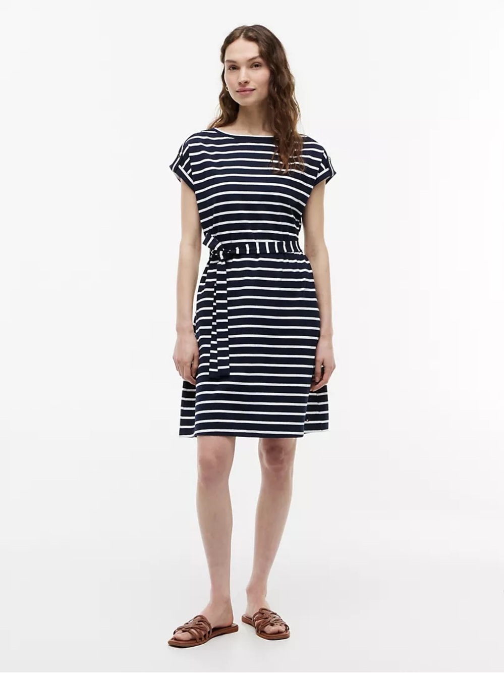 Tommy Hilfiger Striped Belted Stretch-Cotton Dress